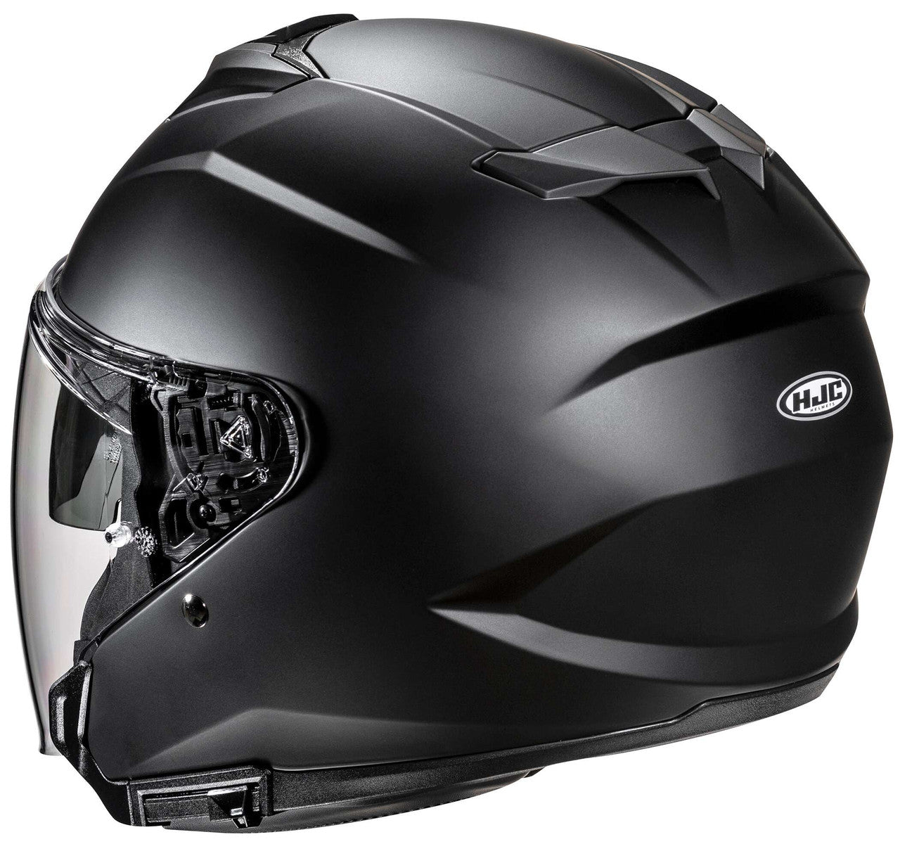 hjc-i31-solid-open-face-motorcycle-helmet-flat-black-back-view