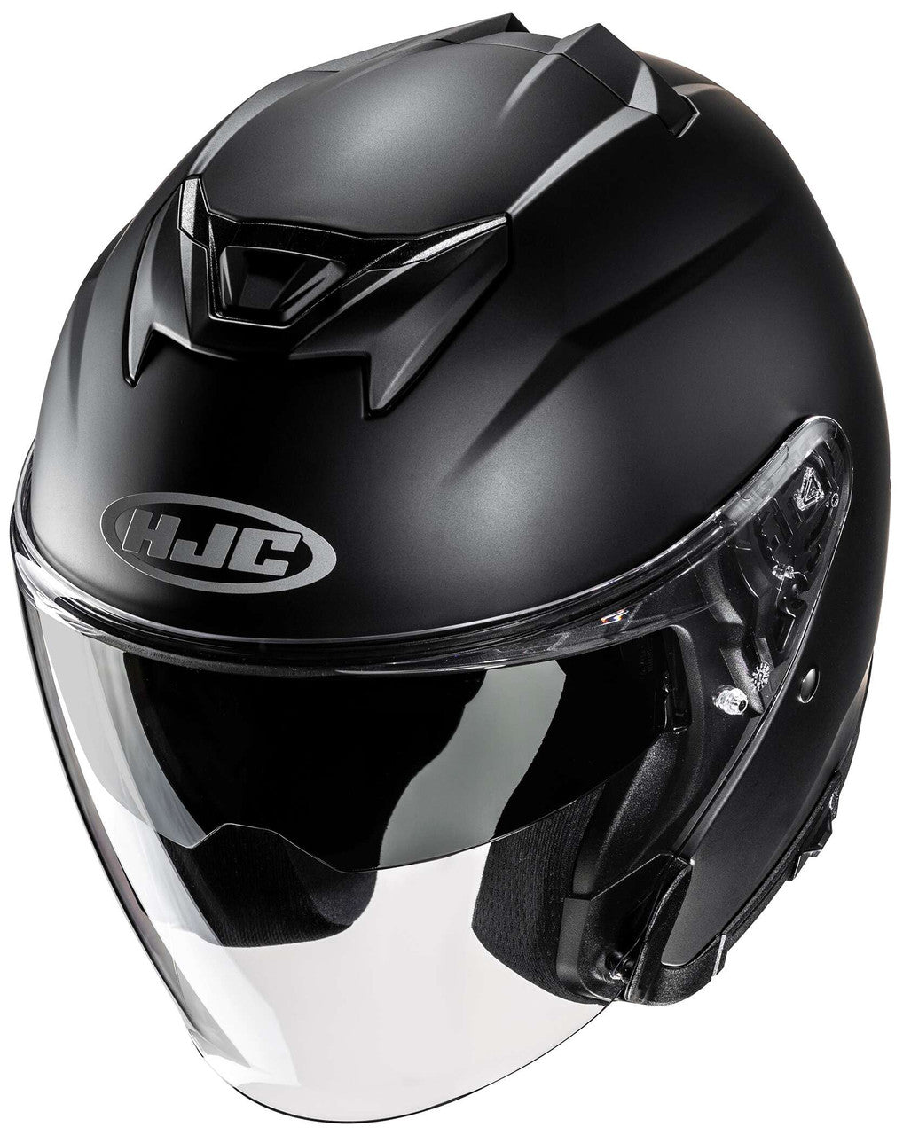 hjc-i31-solid-open-face-motorcycle-helmet-flat-black-front-side-view