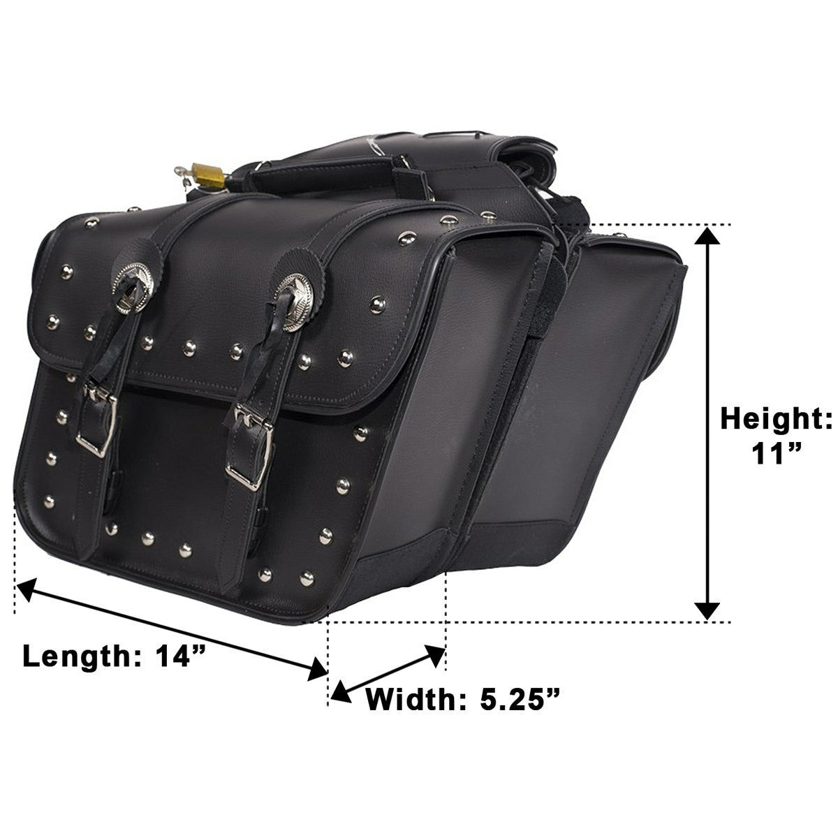 Vance VS204 Black Studded Motorcycle Saddlebags for Honda Yamaha Kawasaki Indian and Harley Davidson Motorcycles-Sizing