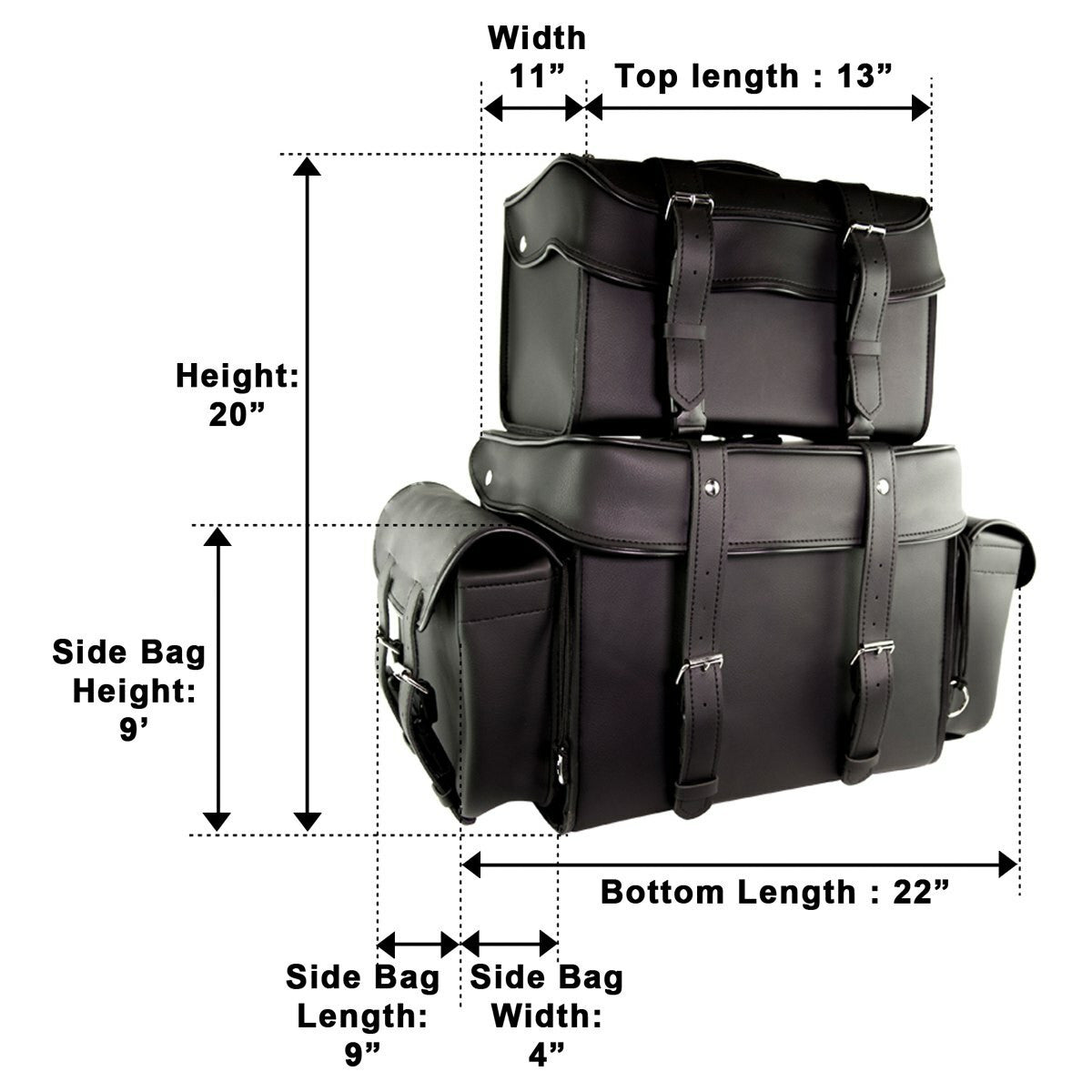 Vance SB3 Plain Black Premium Large Motorcycle Luggage Travel Touring Sissy Bar Rack Bag-Sizing