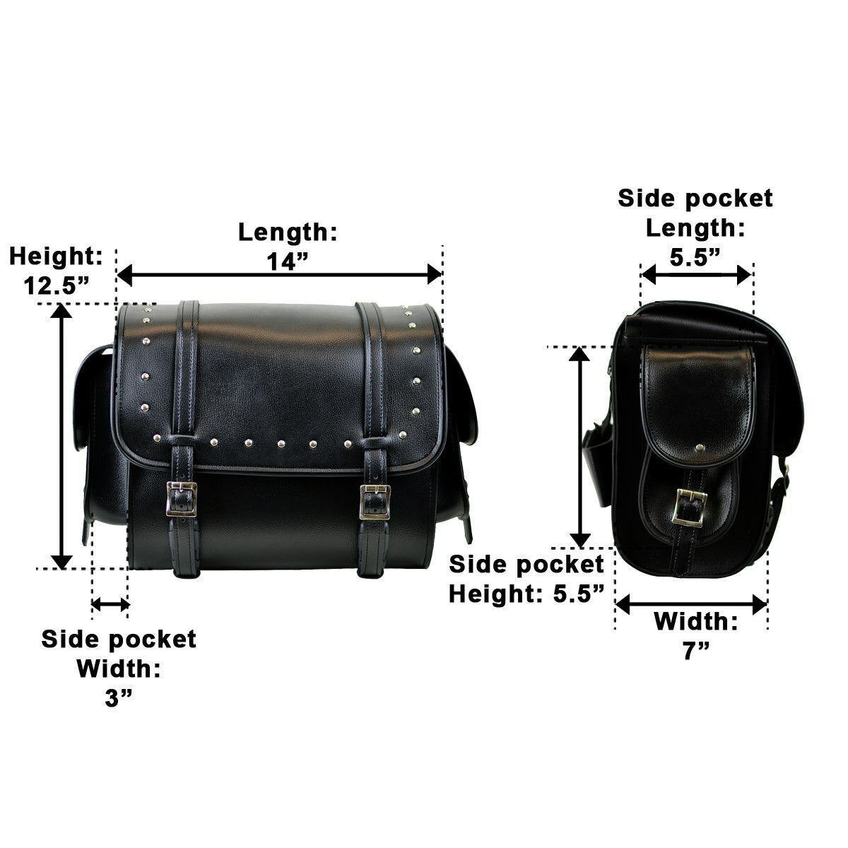 Vance Medium Black Studded Motorcycle Sissy Bar Bag for Harley Davidson Motorcycles-Sizing