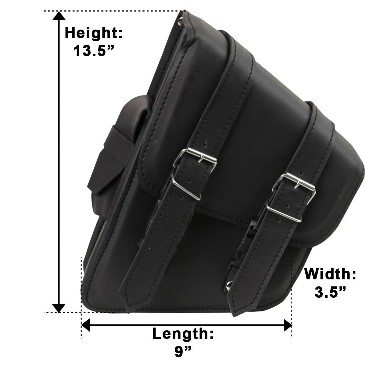 Vance SA403 Black Lone Motorcycle Swing Arm Saddlebag with Pocket -Sizing