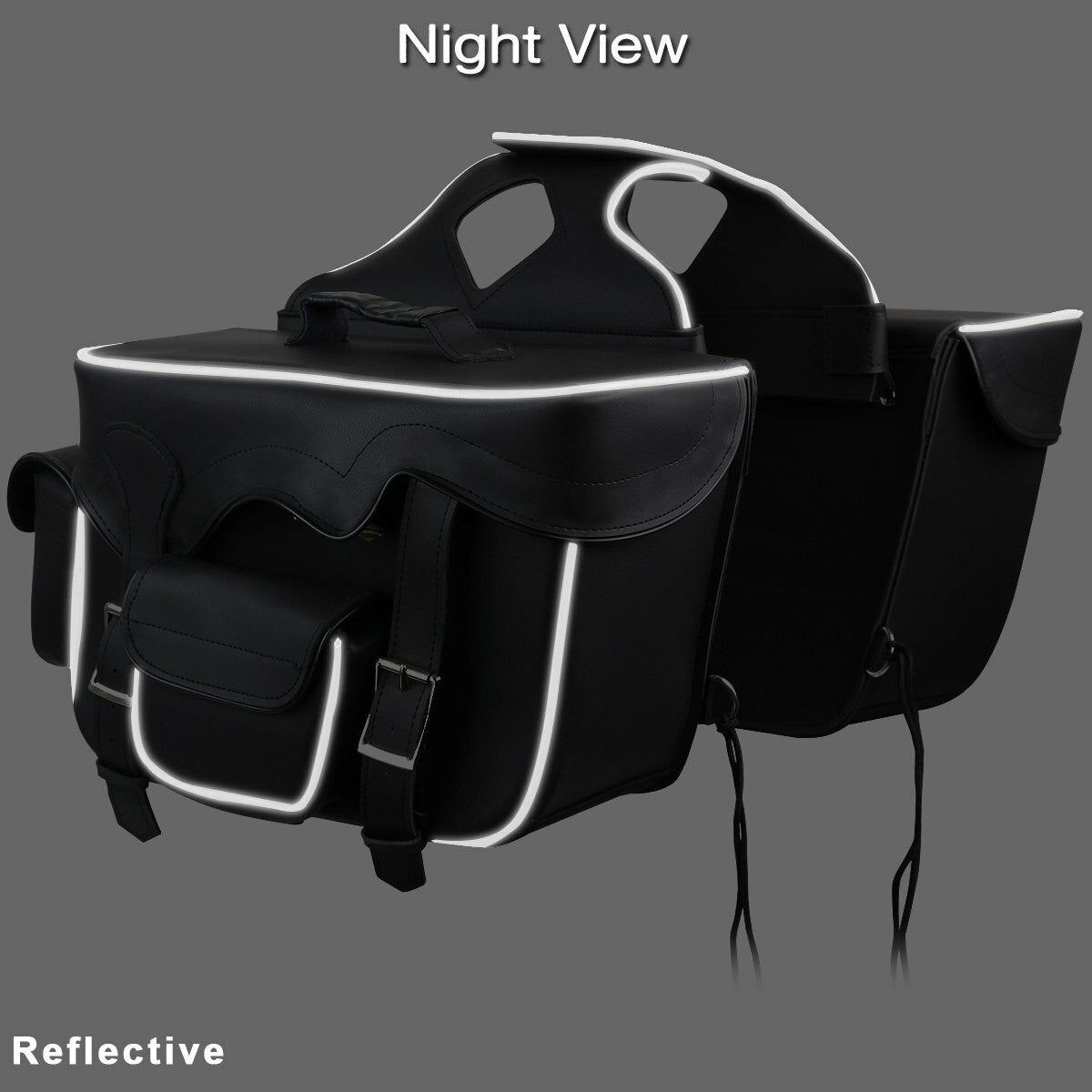 Double Pocket Plain PVC Motorcycle Saddlebags-Night View