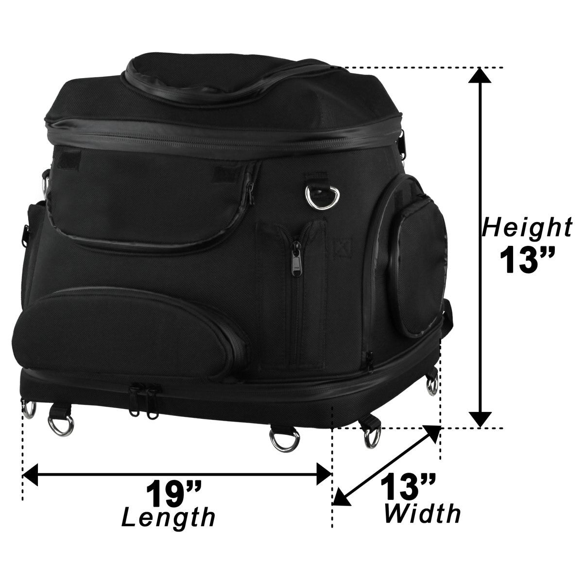 Vance SB526 Black Heavy Duty Motorcycle Pet Carry Luggage Touring Travel Sissy Bar Rack Bag -Sizing