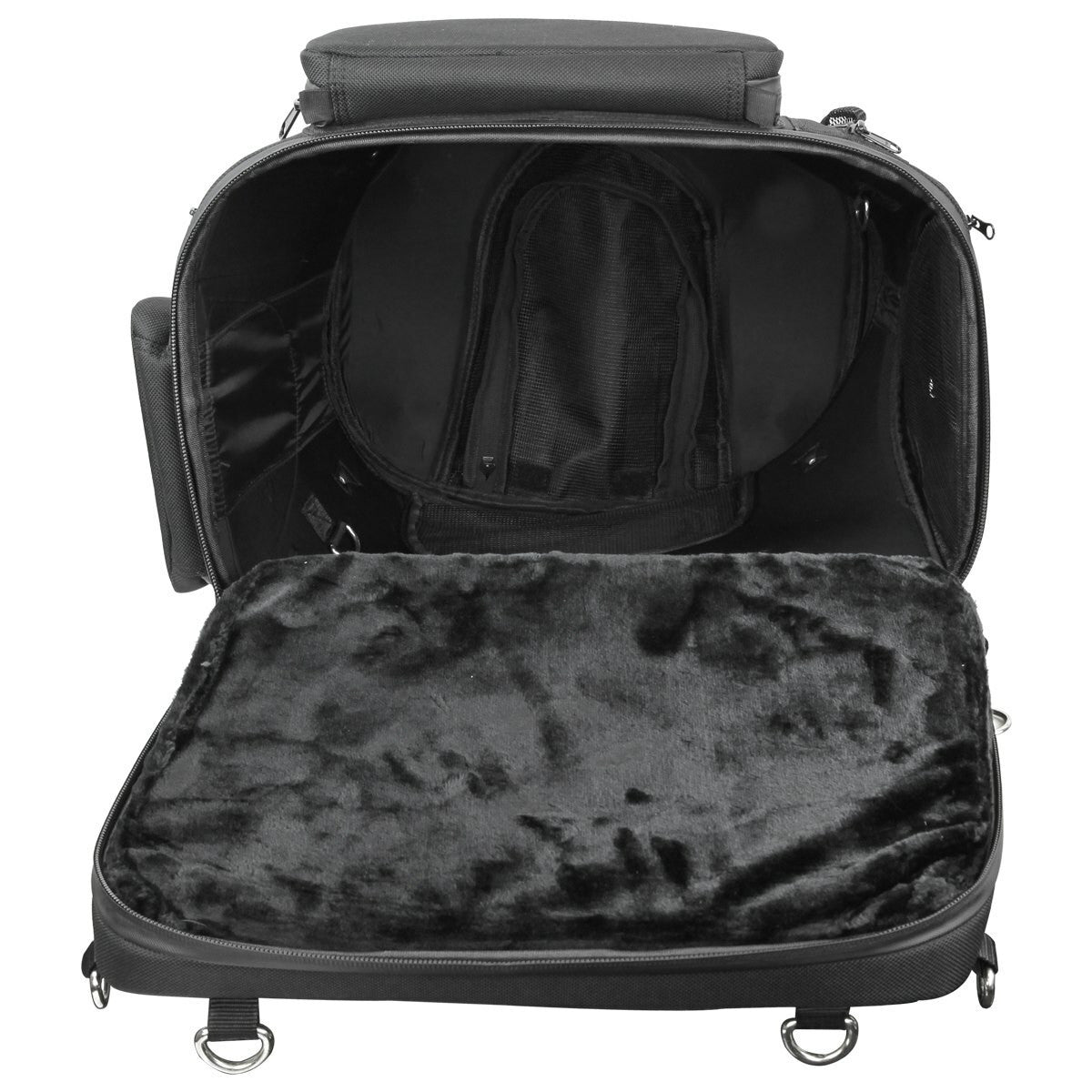 Vance SB526 Black Heavy Duty Motorcycle Pet Carry Luggage Touring Travel Sissy Bar Rack Bag-Open View