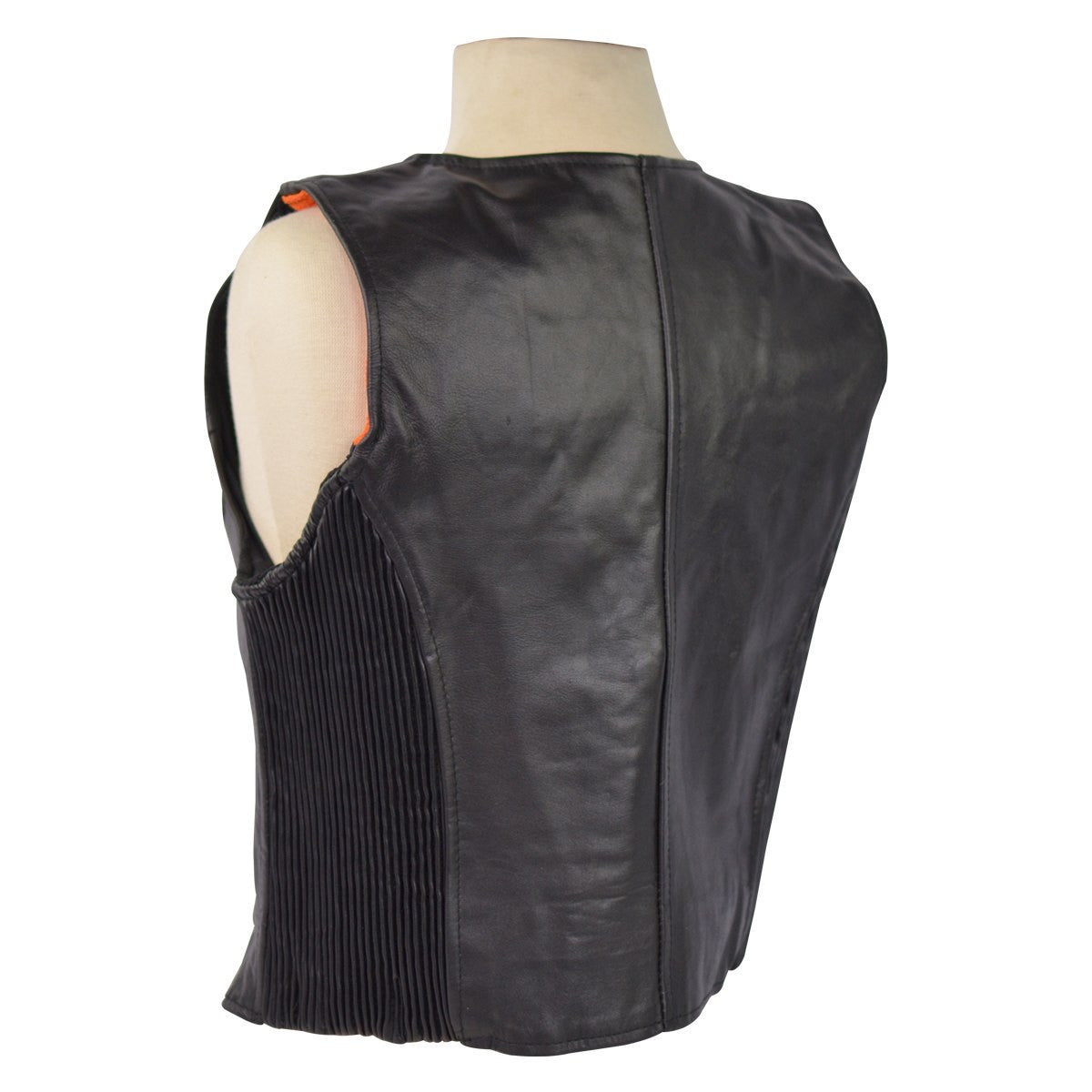 Women's Leather Vest with Stretchable Sides-Detail View