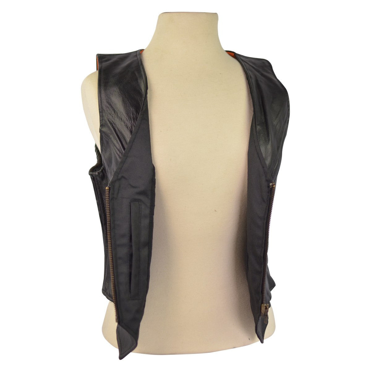 Women's Leather Vest with Stretchable Sides-Detail View-1