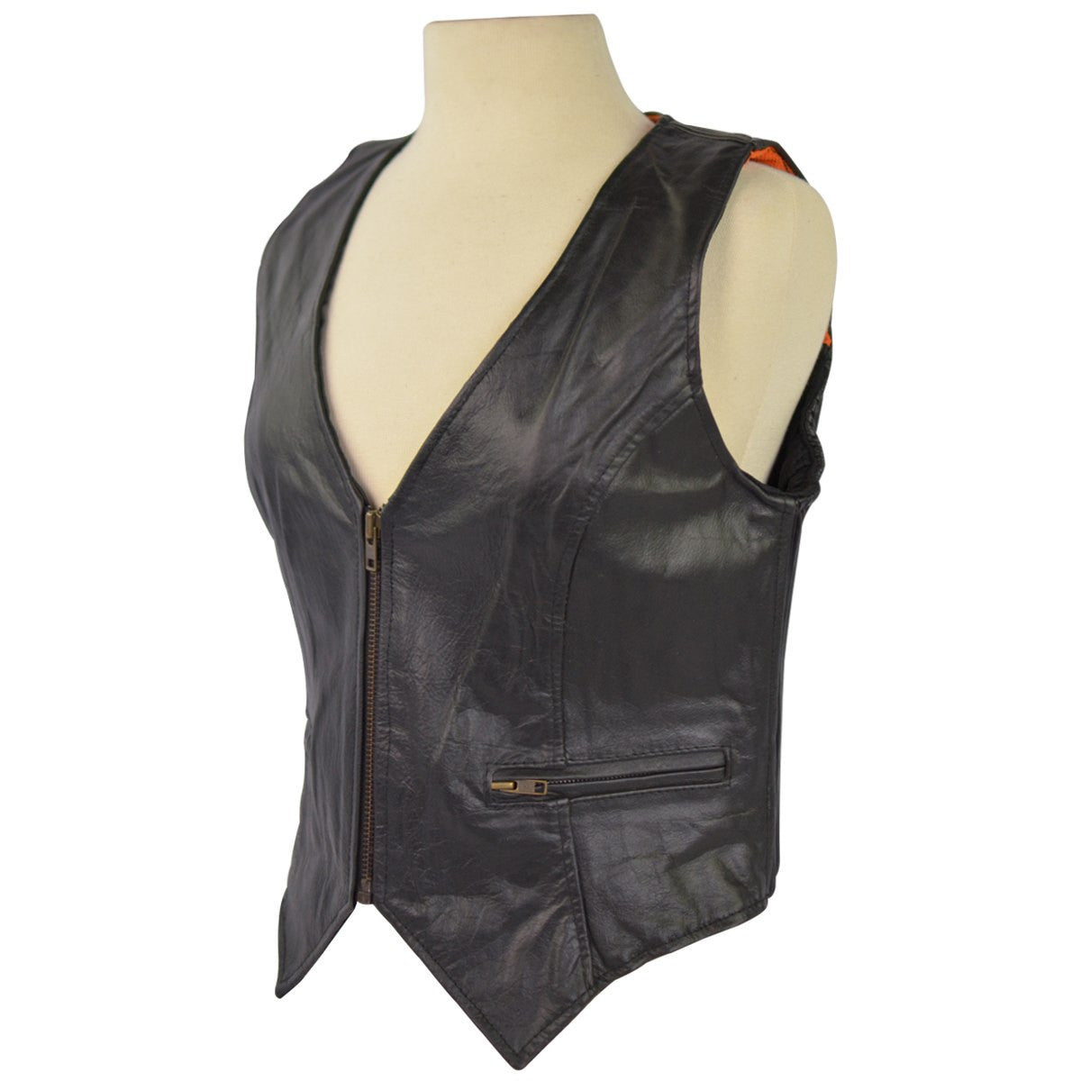 Women's Leather Vest with Stretchable Sides-1