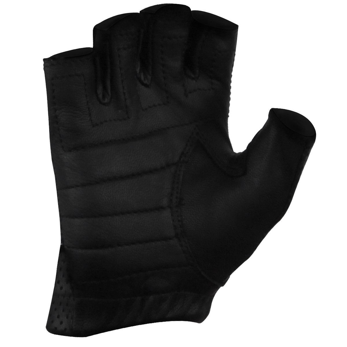 Vance GL2090 Mens Black Gel Palm Perforated Fingerless Biker Leather Gloves - Palm View