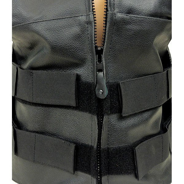 Jafrum LV750 Women's Black Bulletproof Style Biker Leather Motorcycle Vest -Detail View