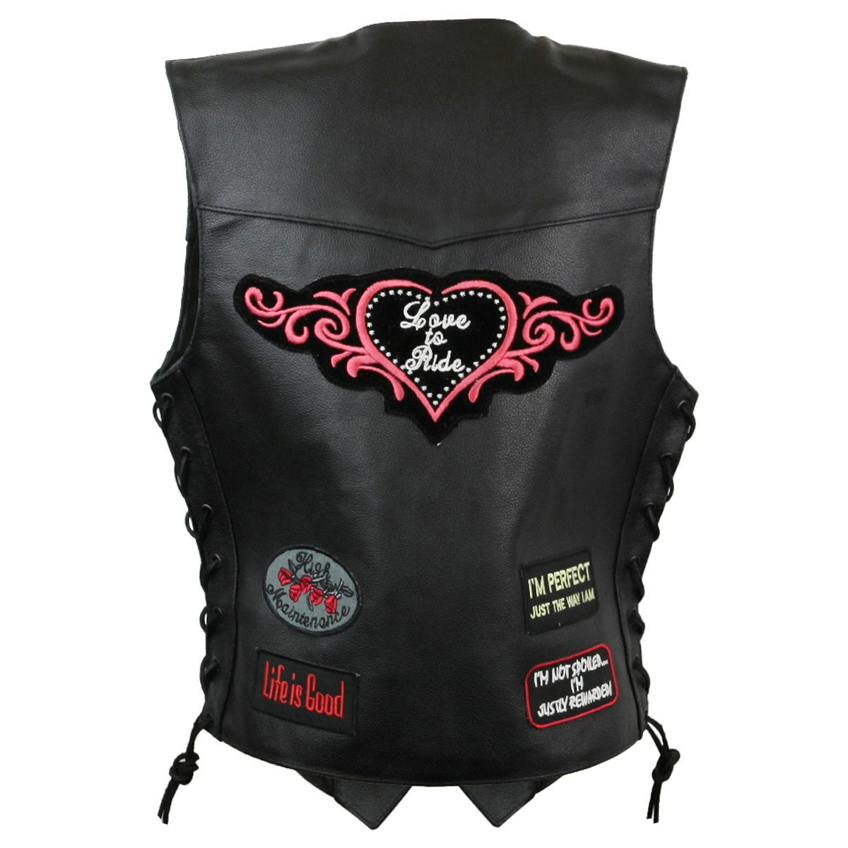 Ladies Love To Ride Pre-Patched Leather Vest-Back View