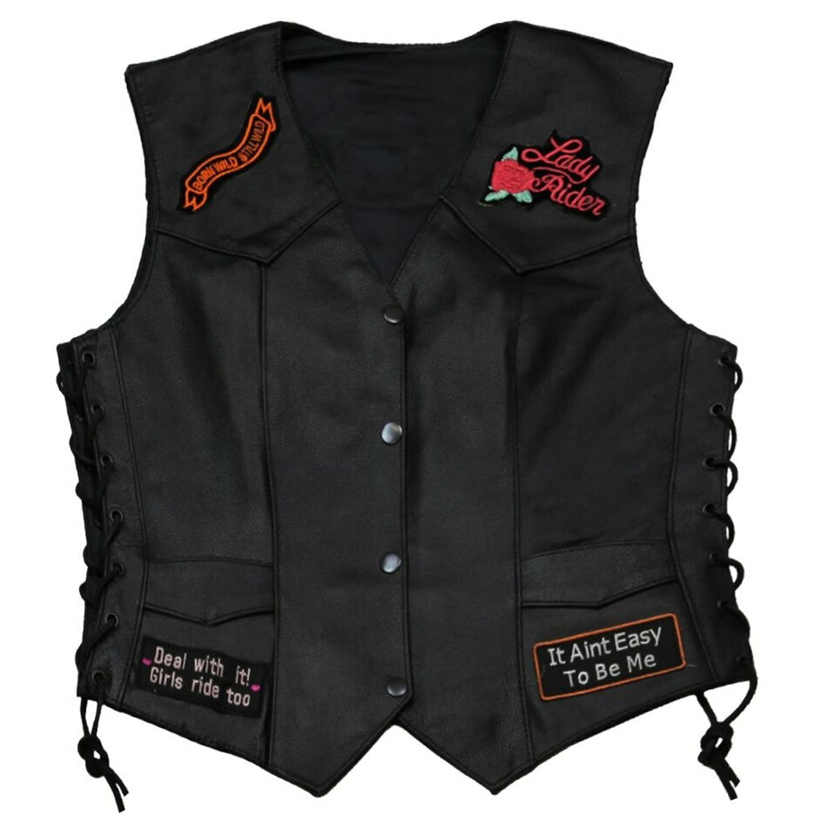 Ladies Love To Ride Pre-Patched Leather Vest-Front View