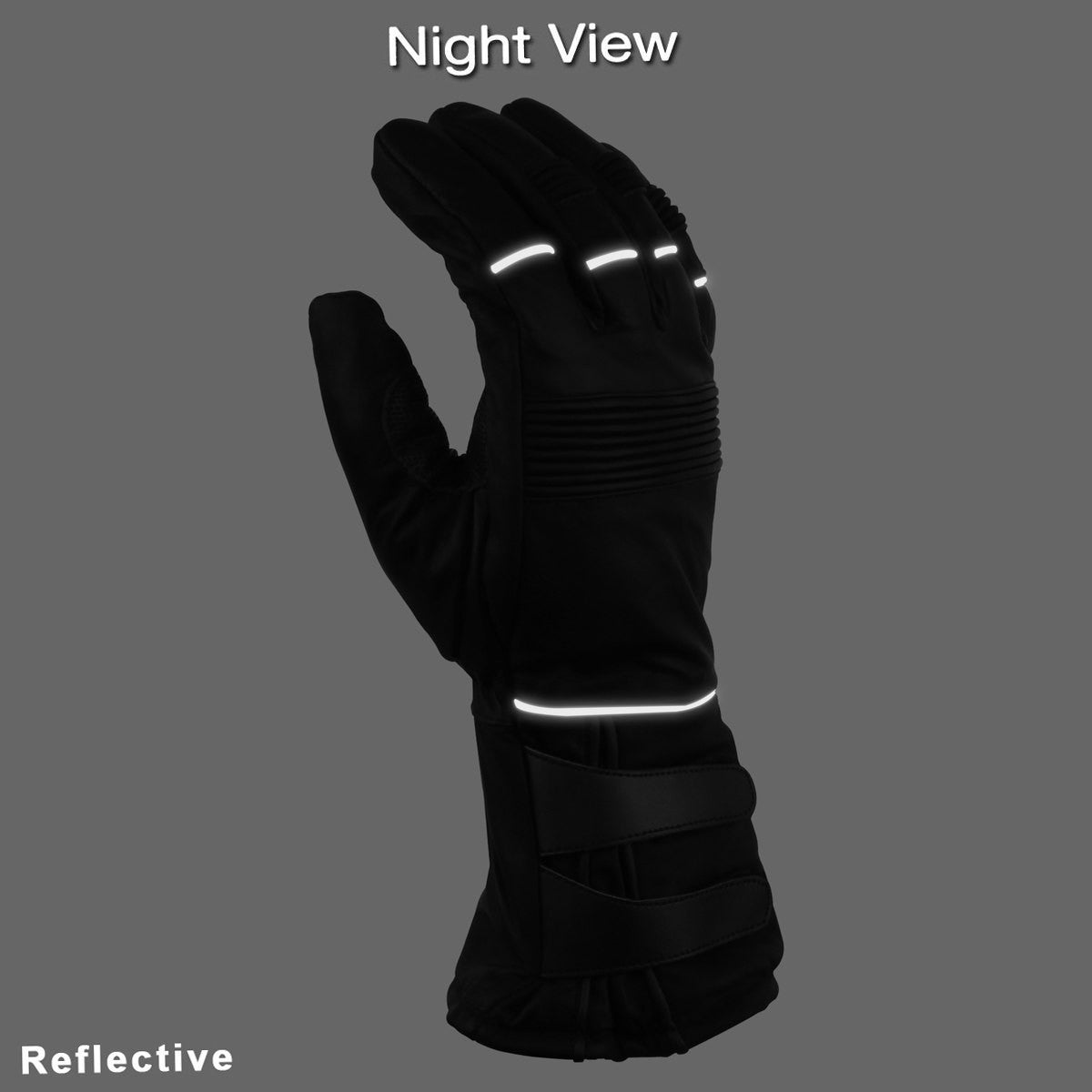 Vance GL701 Mens Waterproof and Insulated Premium Motorcycle Leather Gloves - Night View