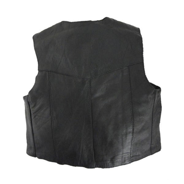 KV738 Kids Childrens Boys Girls Biker Motorcycle Style Black Leather Vest -Back View