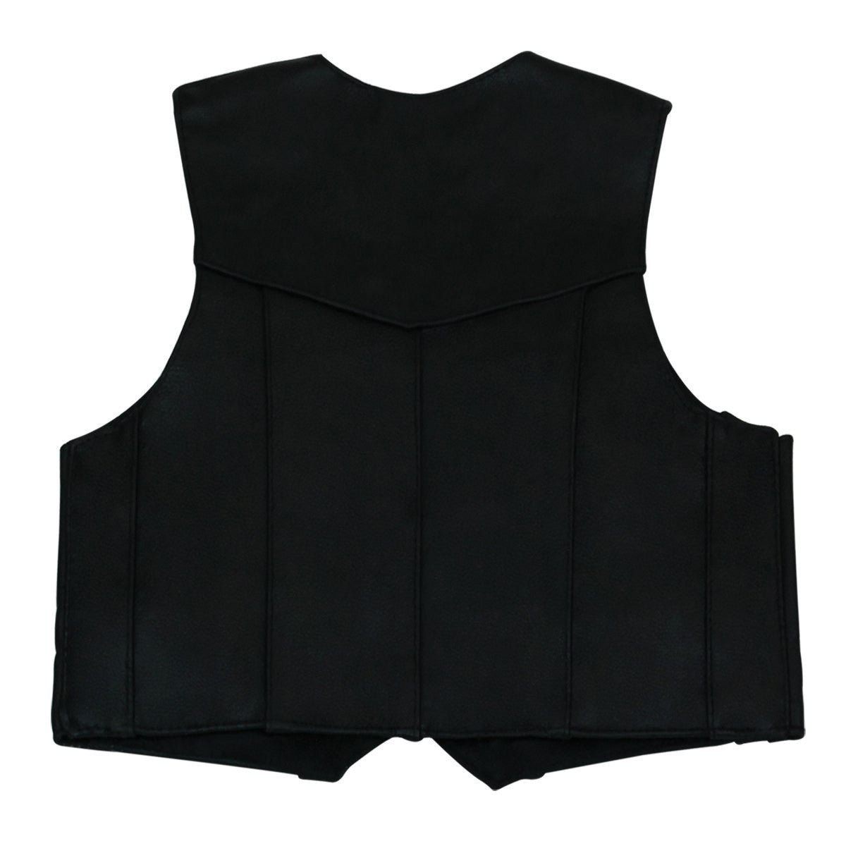 KV740 Kids Childrens Boys Girls Biker Motorcycle Style Black Leather Vest -Back View