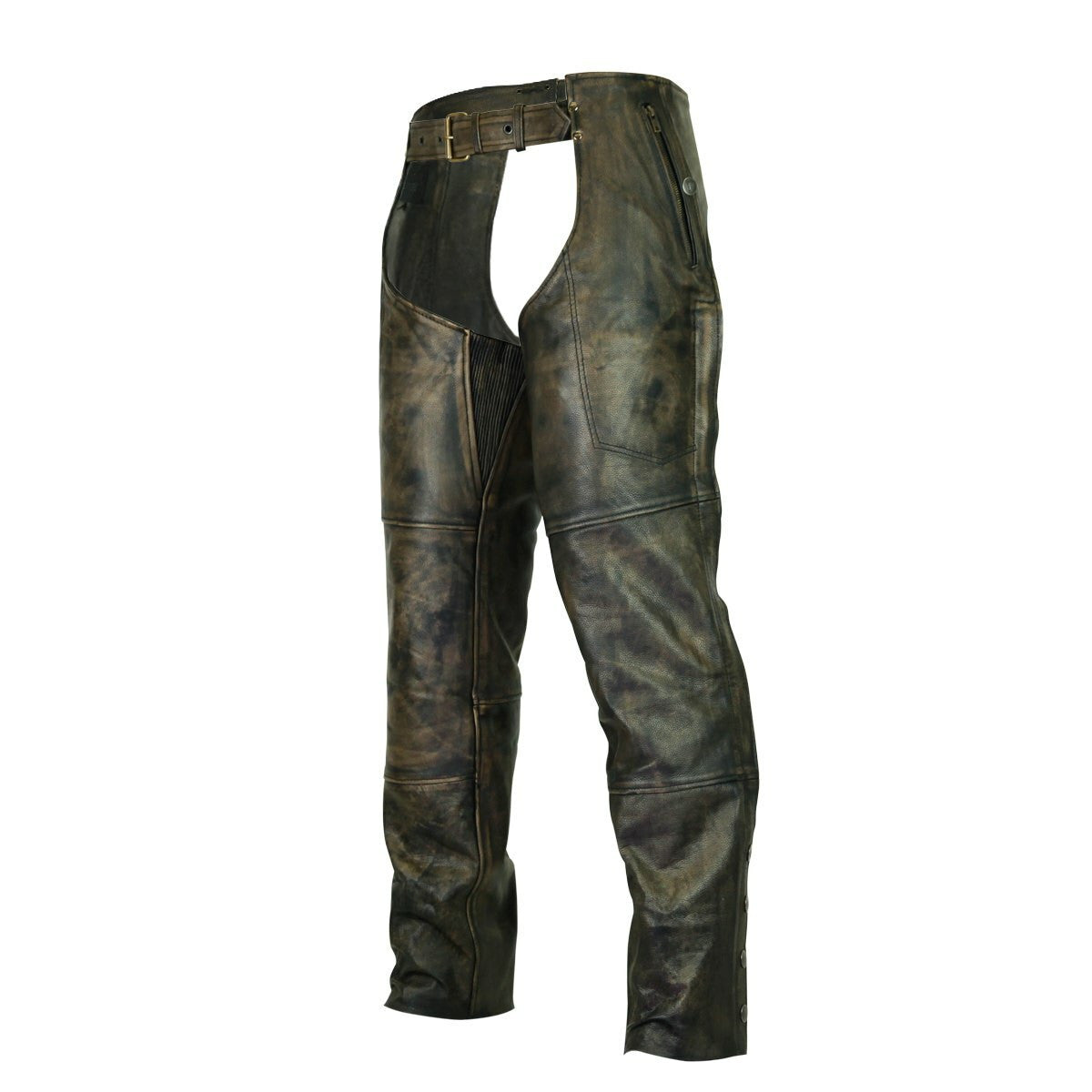 Distressed Brown Jean Style Cowhide Leather Chaps