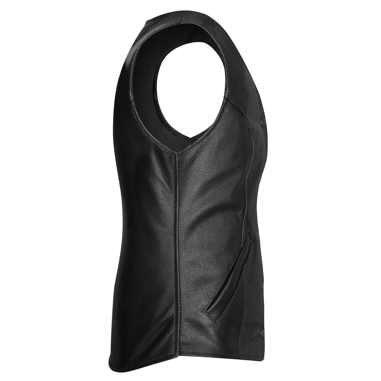 Vance-VL1047S-Womens-Black-Five-Snap-Lady-Biker-Leather-Motorcycle-Vest-side-View