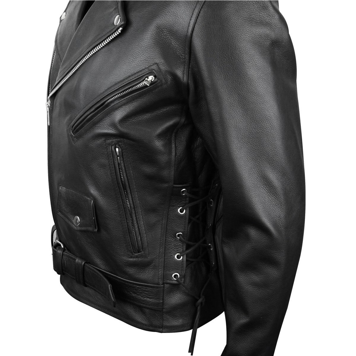 Mens Classic Side Lace Police Style MC Jacket-Side View