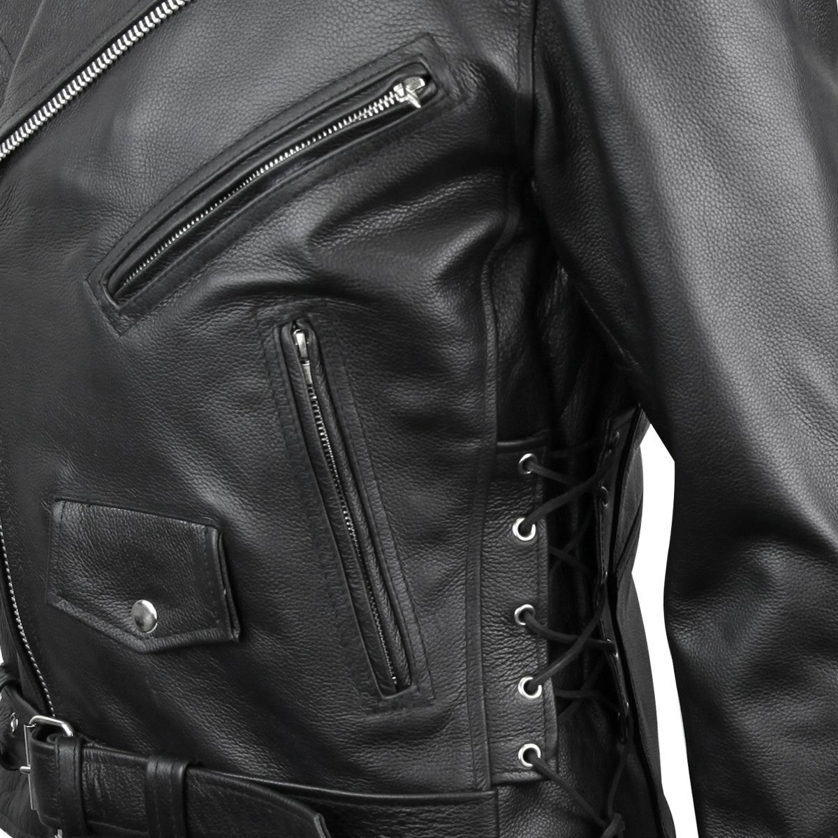 Mens Classic Side Lace Police Style MC Jacket-Detail View-1