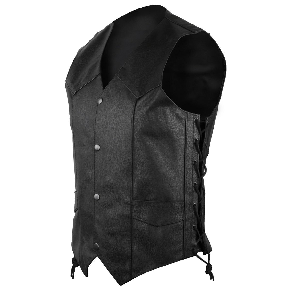 Mens Flying Skull Side Lace Leather Vest