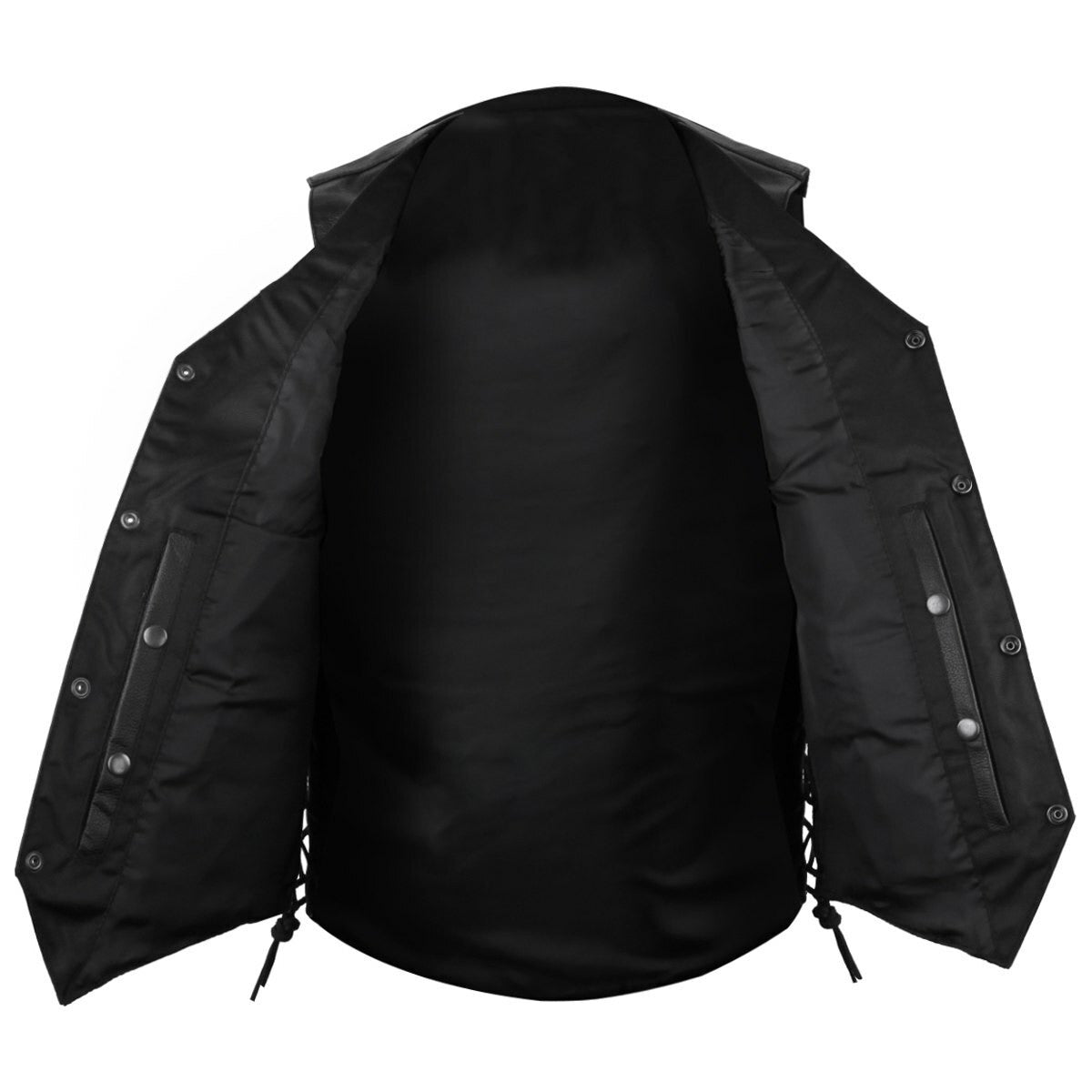 Mens Flying Skull Side Lace Leather Vest-Open View