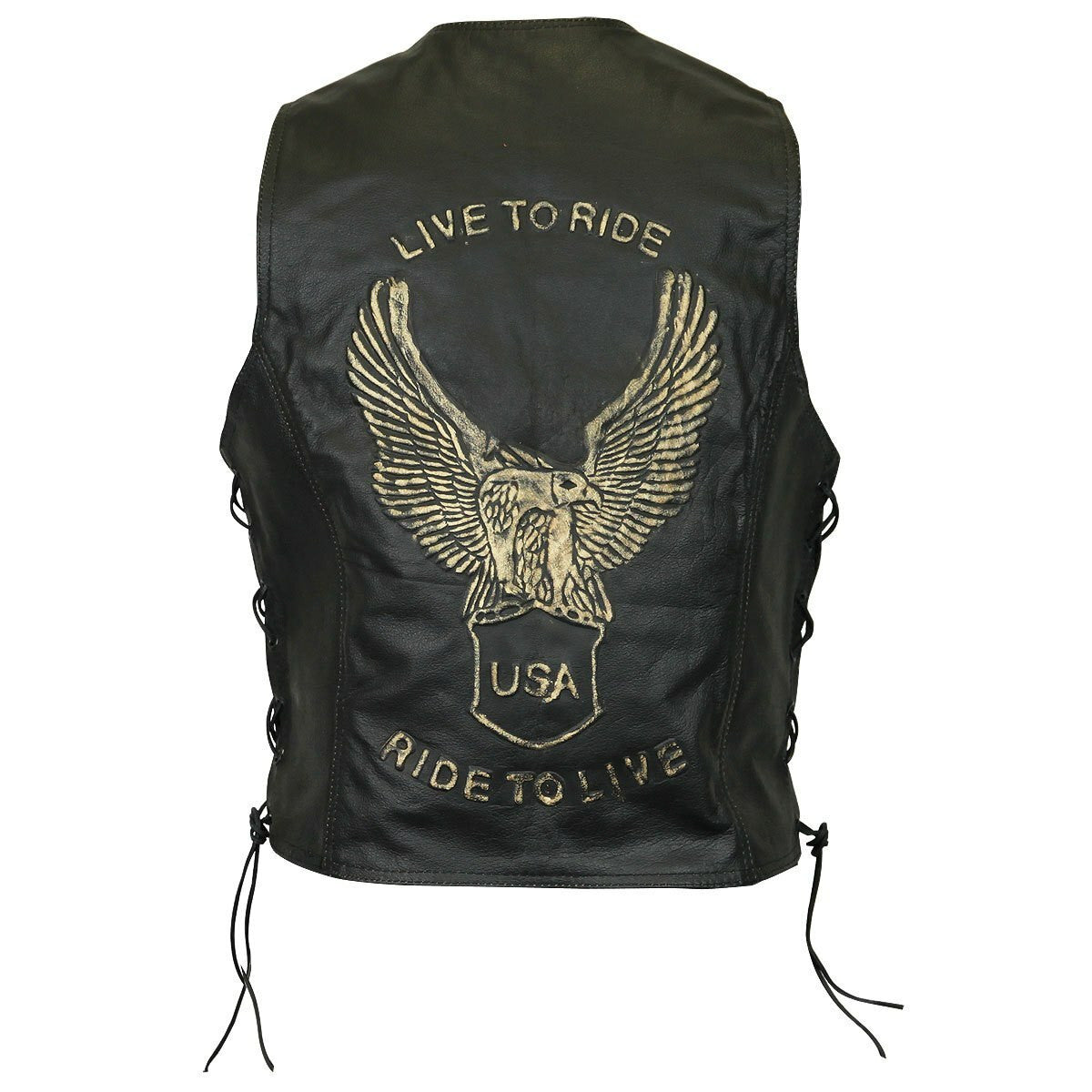 Brown Eagle Embossed Leather Vest-Back View