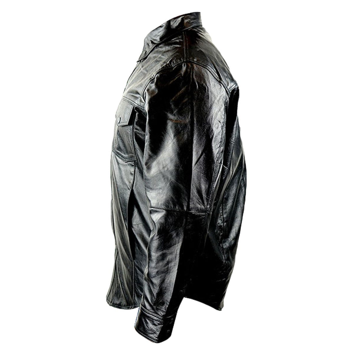 Detour 8019 Mens Black Cowhide Biker Motorcycle Leather Shirt - Side View