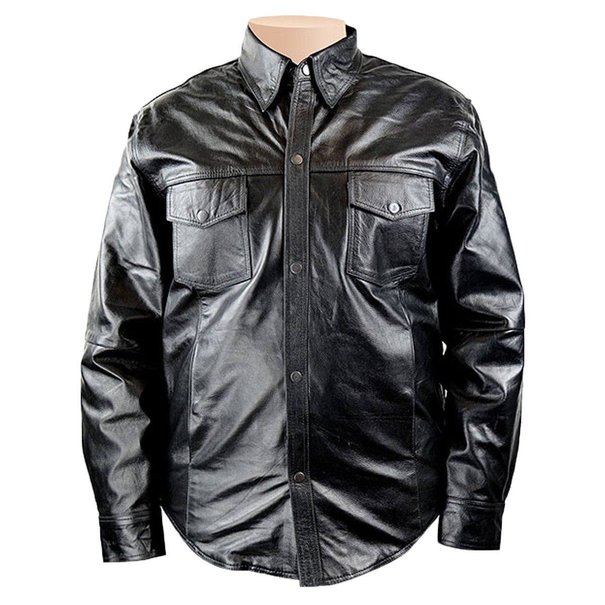 Detour 8019 Mens Black Cowhide Biker Motorcycle Leather Shirt