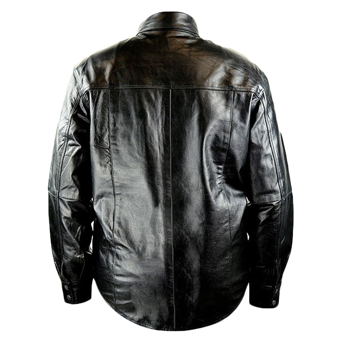 Detour 8019 Mens Black Cowhide Biker Motorcycle Leather Shirt - Back View