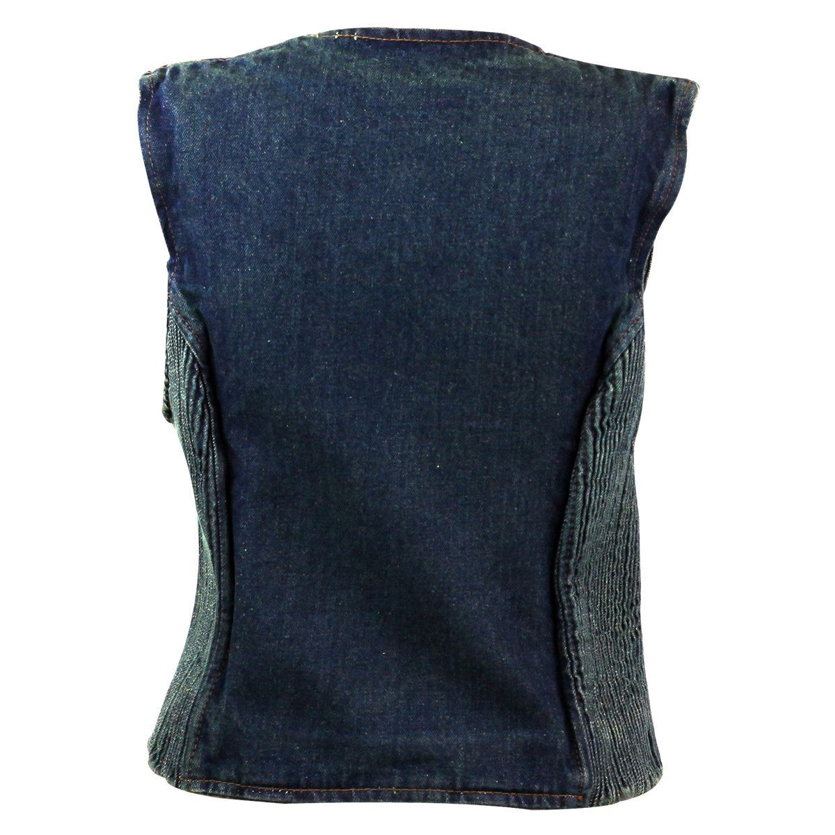 Jafrum LV771 Womens Zipper Front Stretchable Sides Blue or Black Denim Vest-Blue-Back View