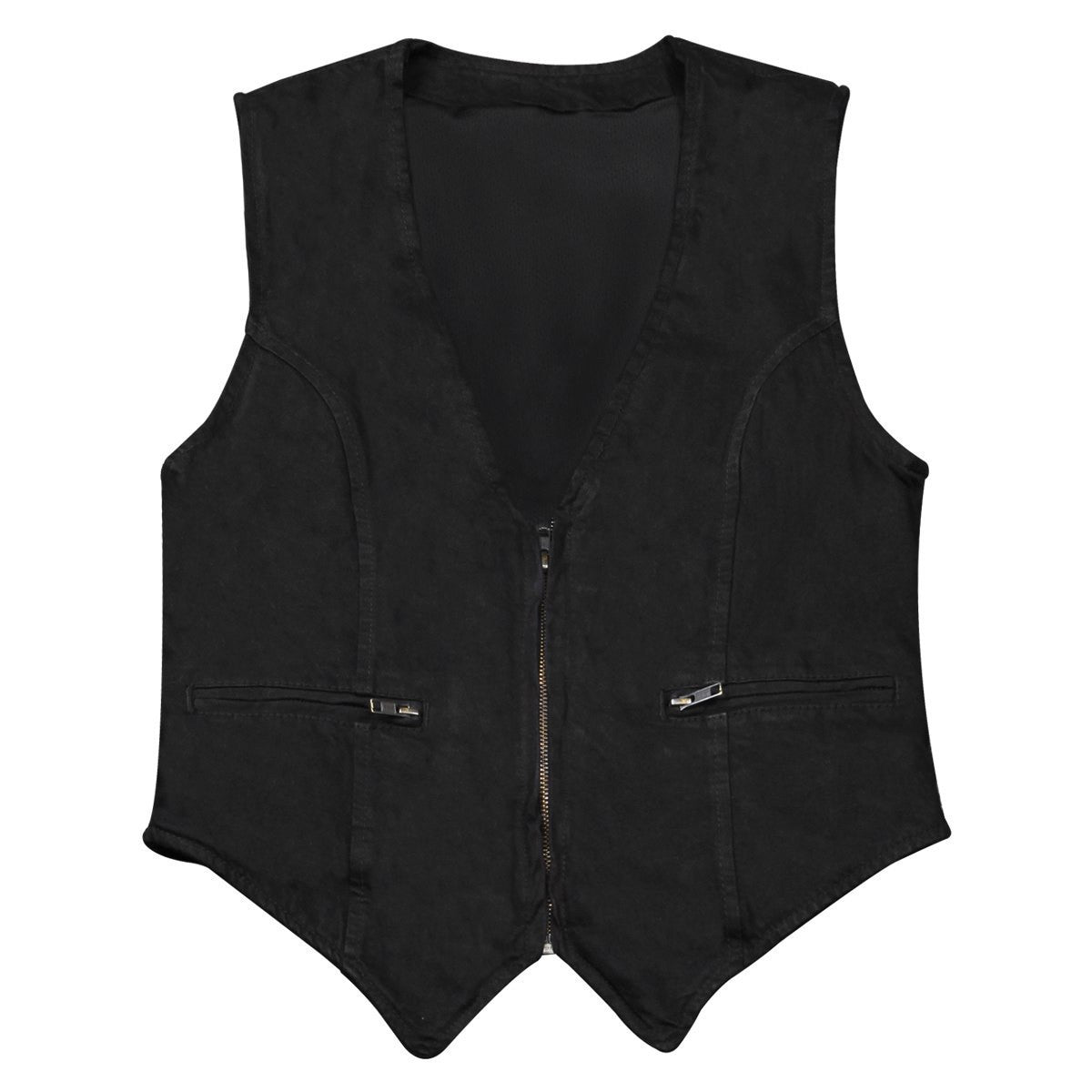 Jafrum LV771 Womens Zipper Front Stretchable Sides Blue or Black Denim Vest-Black-Front View