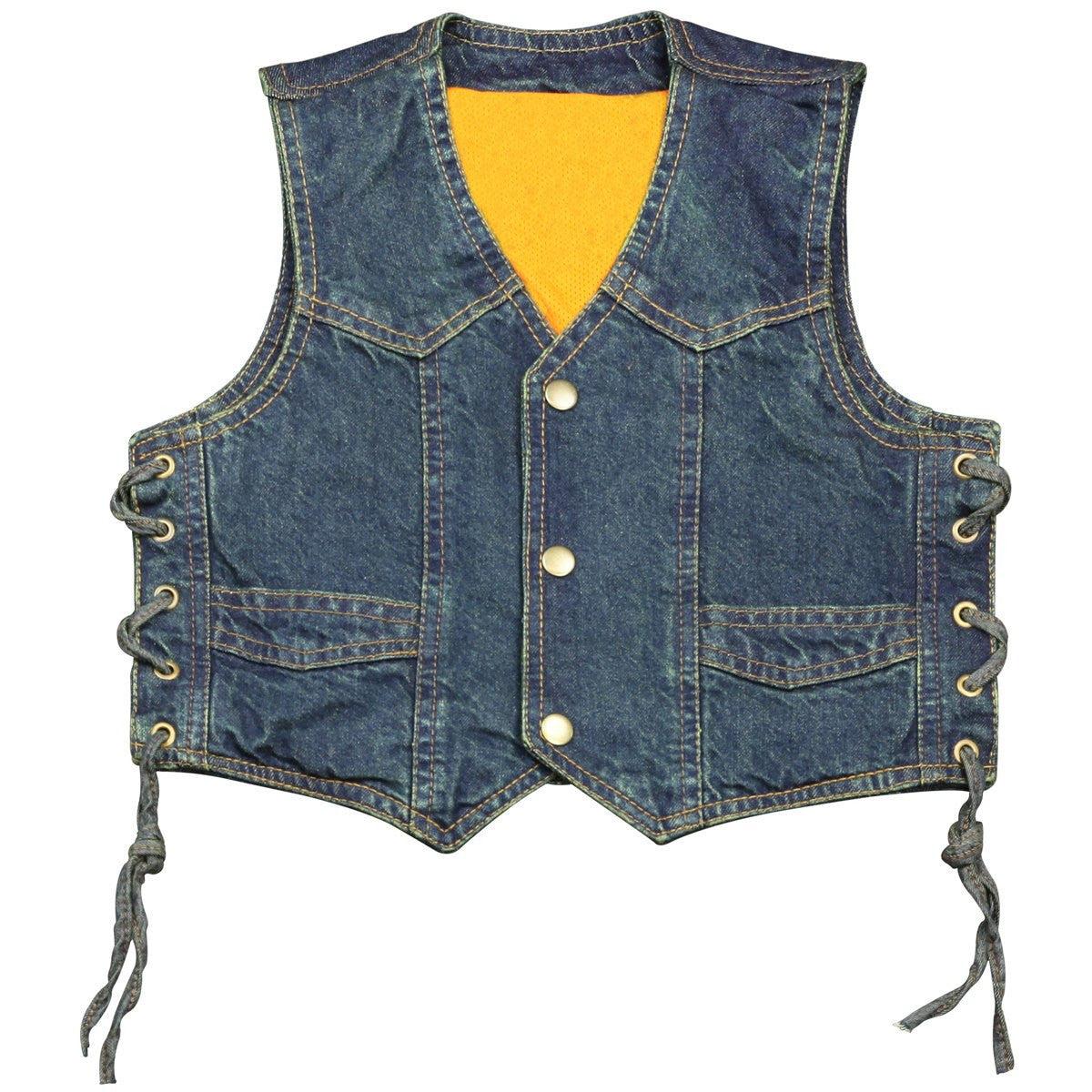 KV742 Kids Childrens Boys Girls Biker Motorcycle Style Black or Blue Denim Vest - Blue