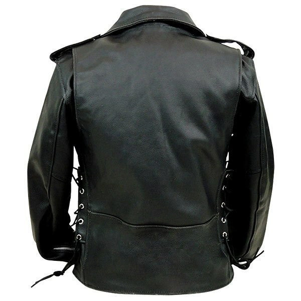 Vance LJ603 Women's Black Classic Leather Lady Biker Motorcycle Jacket - Back View