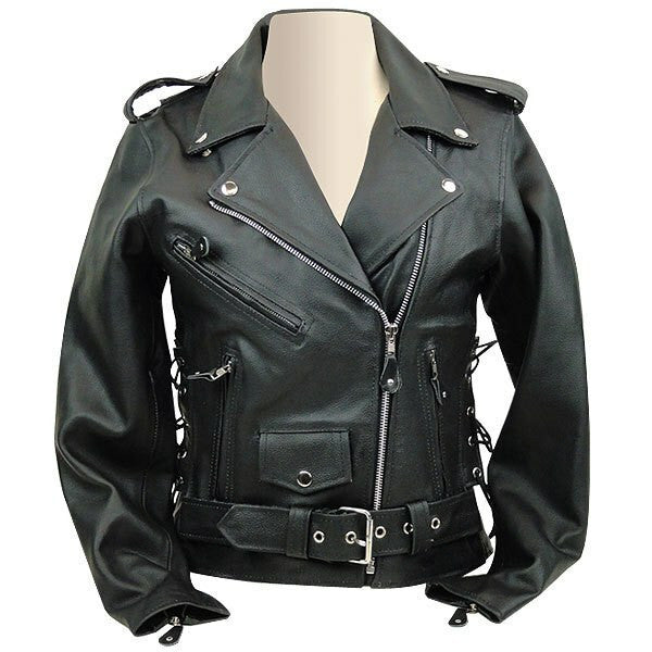 Vance LJ603 Women's Black Classic Leather Lady Biker Motorcycle Jacket