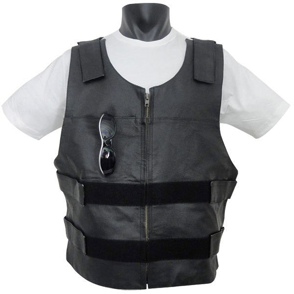 Jafrum MV101 Men's Bulletproof Style Biker Leather Motorcycle Vest-Detail View