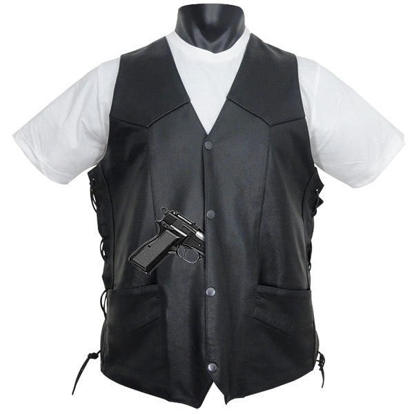 Vance MV103 Tall Size Men's Concealed Carry Lace Side Biker Motorcycle Leather Vest - Front View