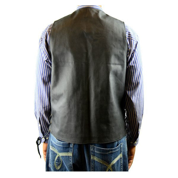 Vance MV106 Tall Size Mens Black Concealed Carry Ten Pocket Leather Vest -Back View