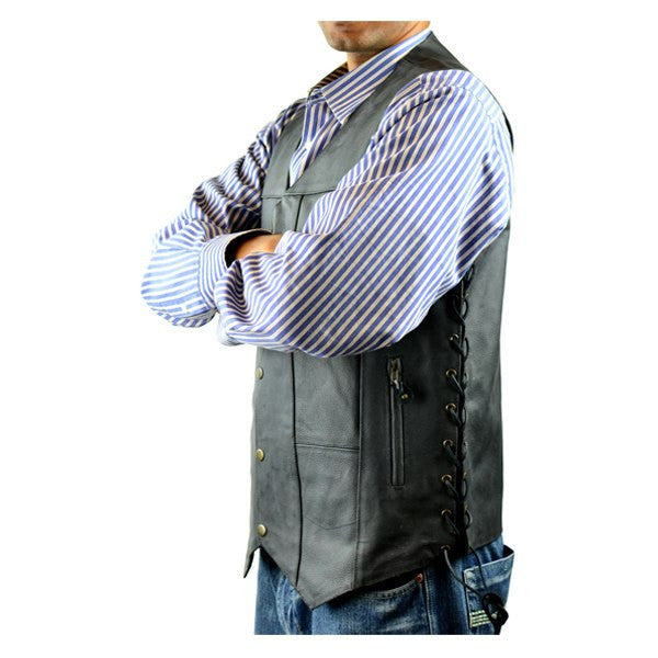 Vance MV106 Tall Size Mens Black Concealed Carry Ten Pocket Leather Vest -Side View