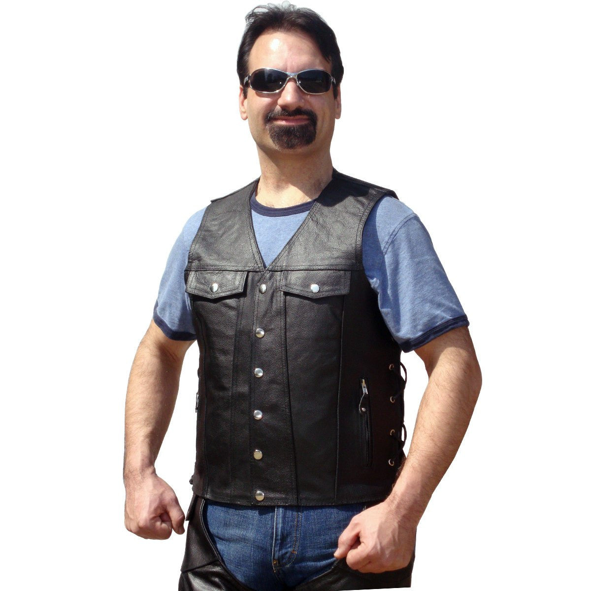 Vance MV109 Mens Black Jean Style Leather Motorcycle Vest