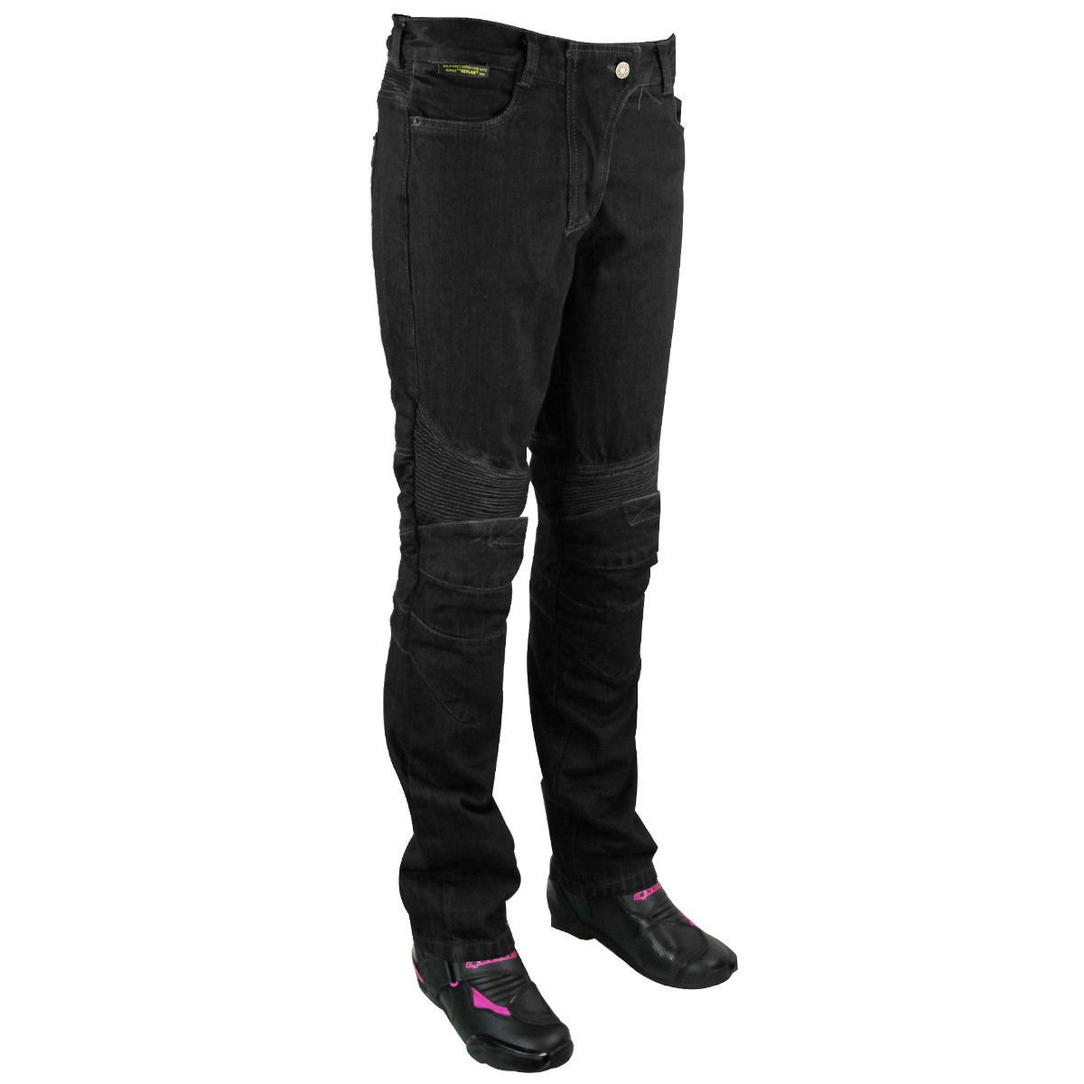 Womens Denim Motorcycle Pants with CE Armor-Black