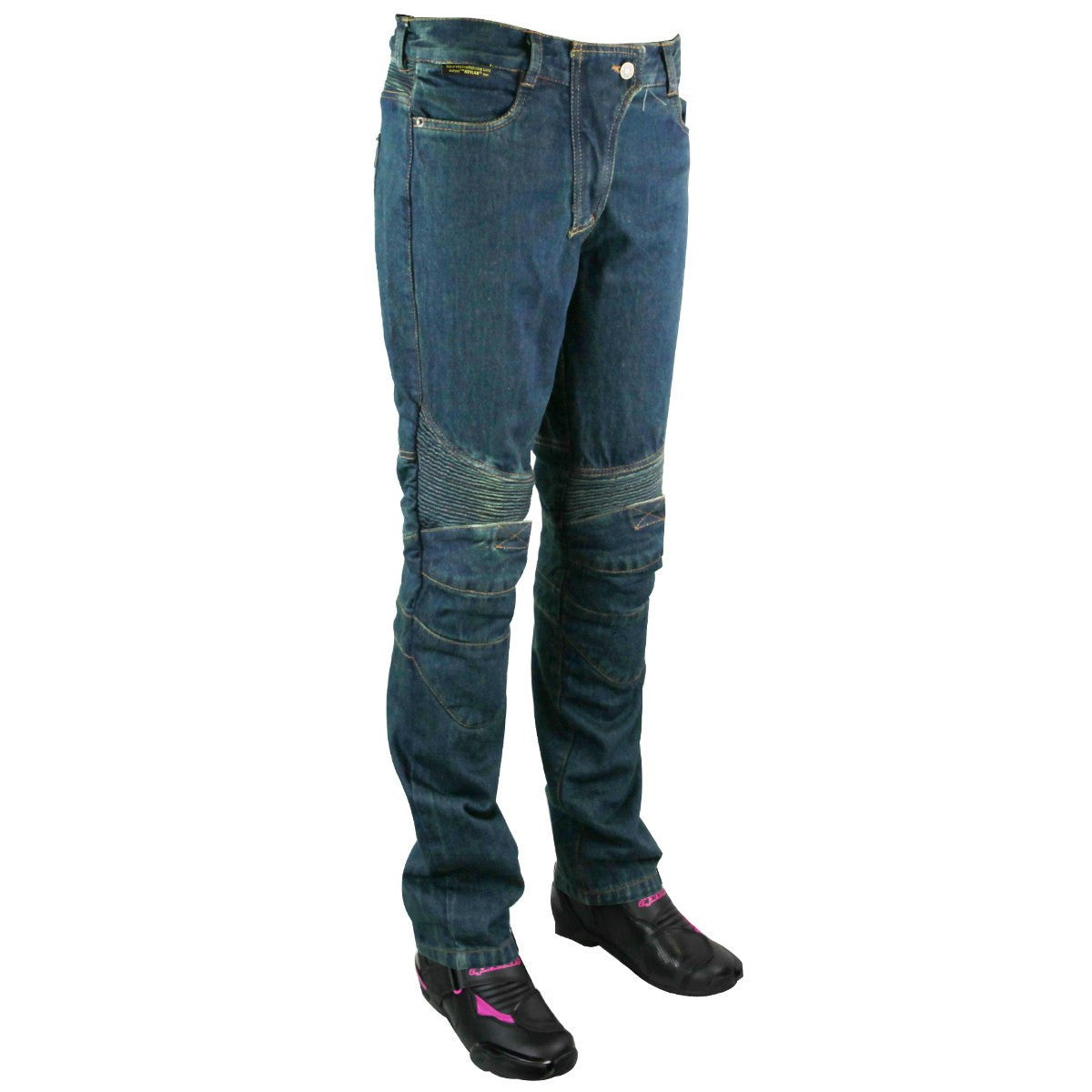 Womens Denim Motorcycle Pants with CE Armor-Blue