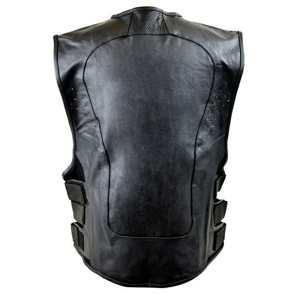 Jafrum MV120 SWAT Team Bulletproof Style Perforated Motorcycle Leather Vest-Back View