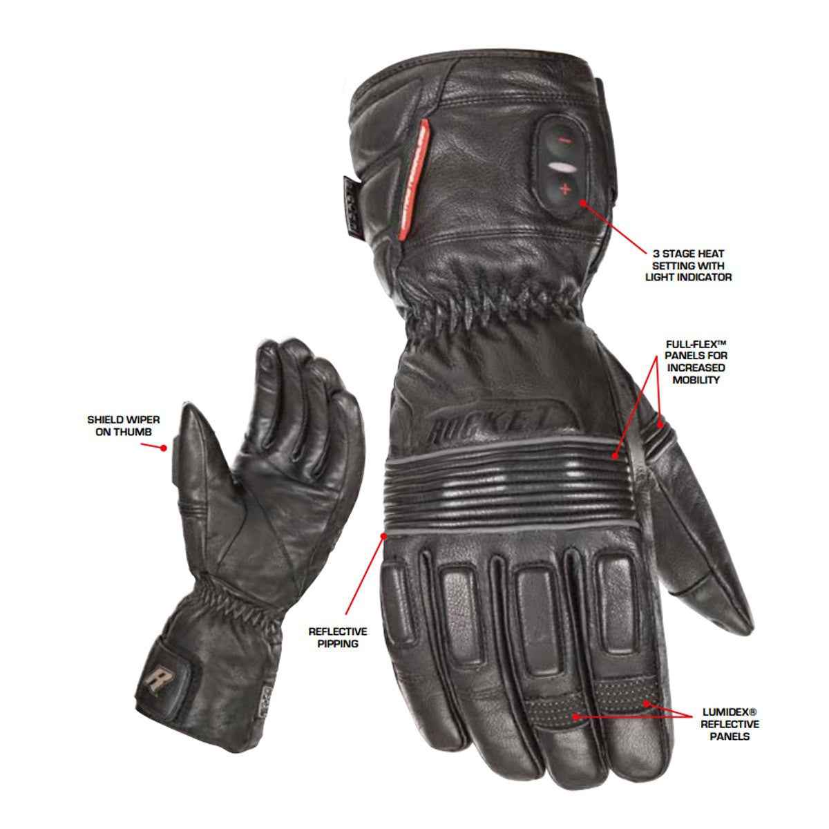 Joe Rocket Rocket Burner Heated Mens Leather Motorcycle Gloves - Detail