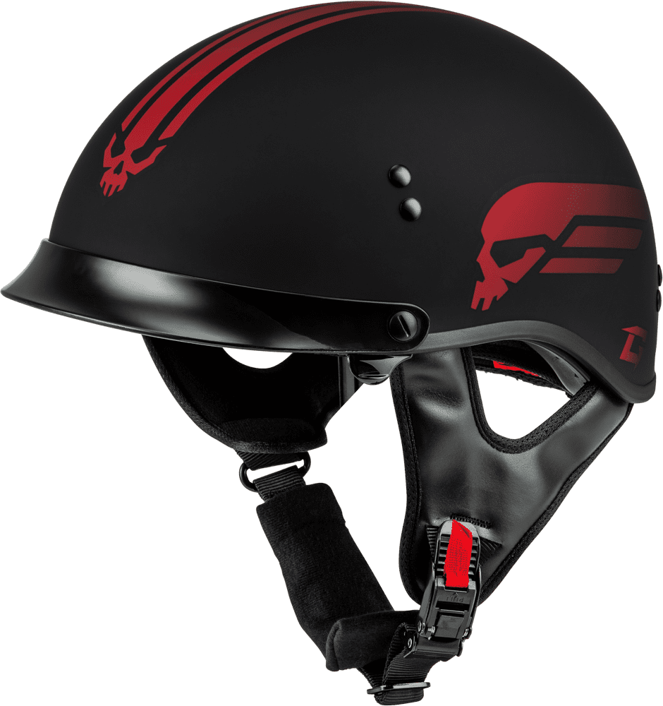 Gmax-HH-65-Retribution-Half-Face-Motorcycle-Helmet-with-Peak-Visor-matte black/red-main