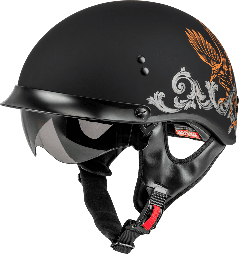 Gmax-HH-65-Corvus-Half-Face-Motorcycle-Helmet-with-Peak-Visor-matte black/silver/orange-side-view