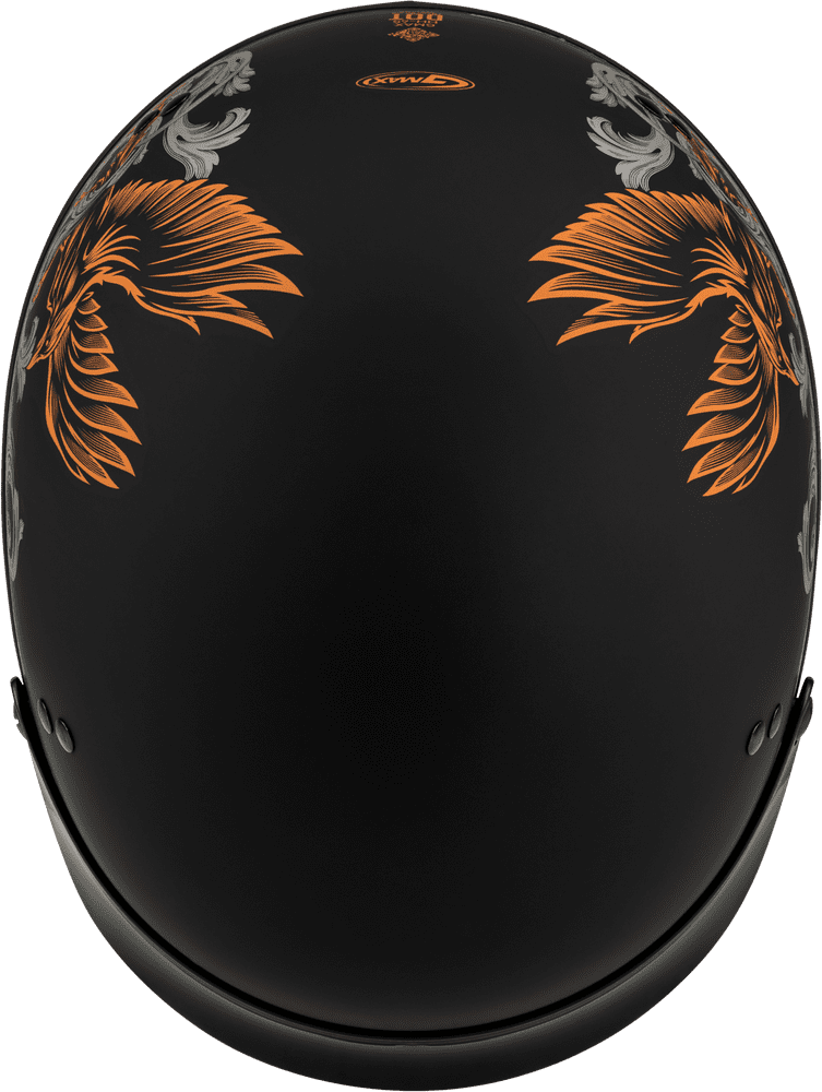 Gmax-HH-65-Corvus-Half-Face-Motorcycle-Helmet-with-Peak-Visor-matte black/silver/orange-top-view