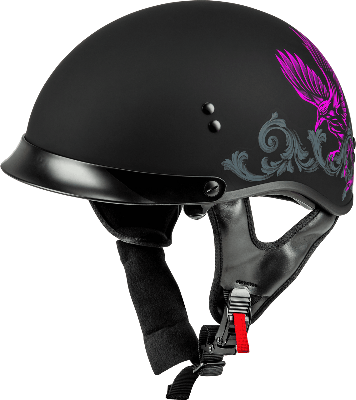 Gmax-HH-65-Corvus-Half-Face-Motorcycle-Helmet-with-Peak-Visor-matte black/purple-main