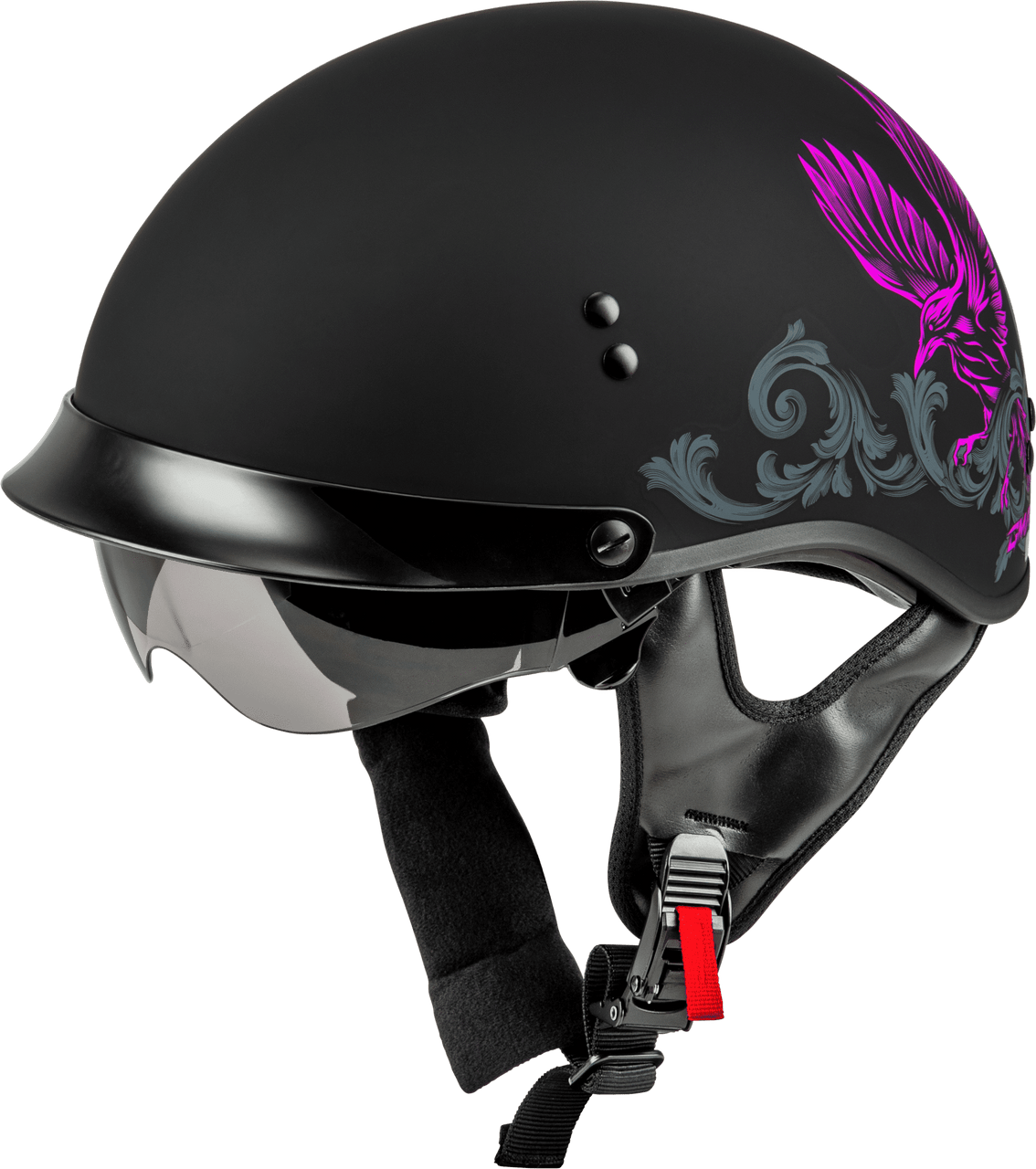 Gmax-HH-65-Corvus-Half-Face-Motorcycle-Helmet-with-Peak-Visor-matte black/purple-side-view