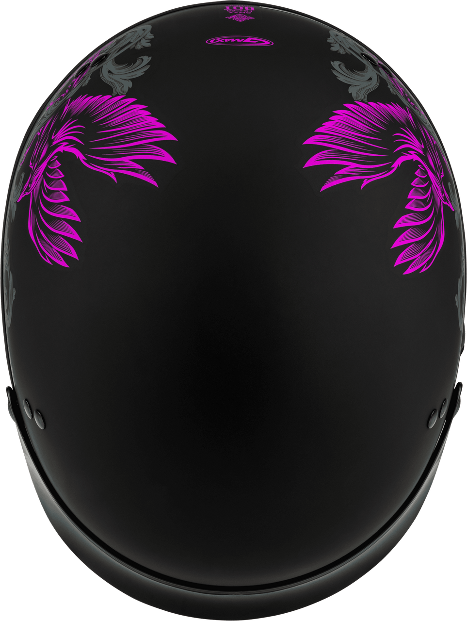 Gmax-HH-65-Corvus-Half-Face-Motorcycle-Helmet-with-Peak-Visor-matte black/purple-top-view