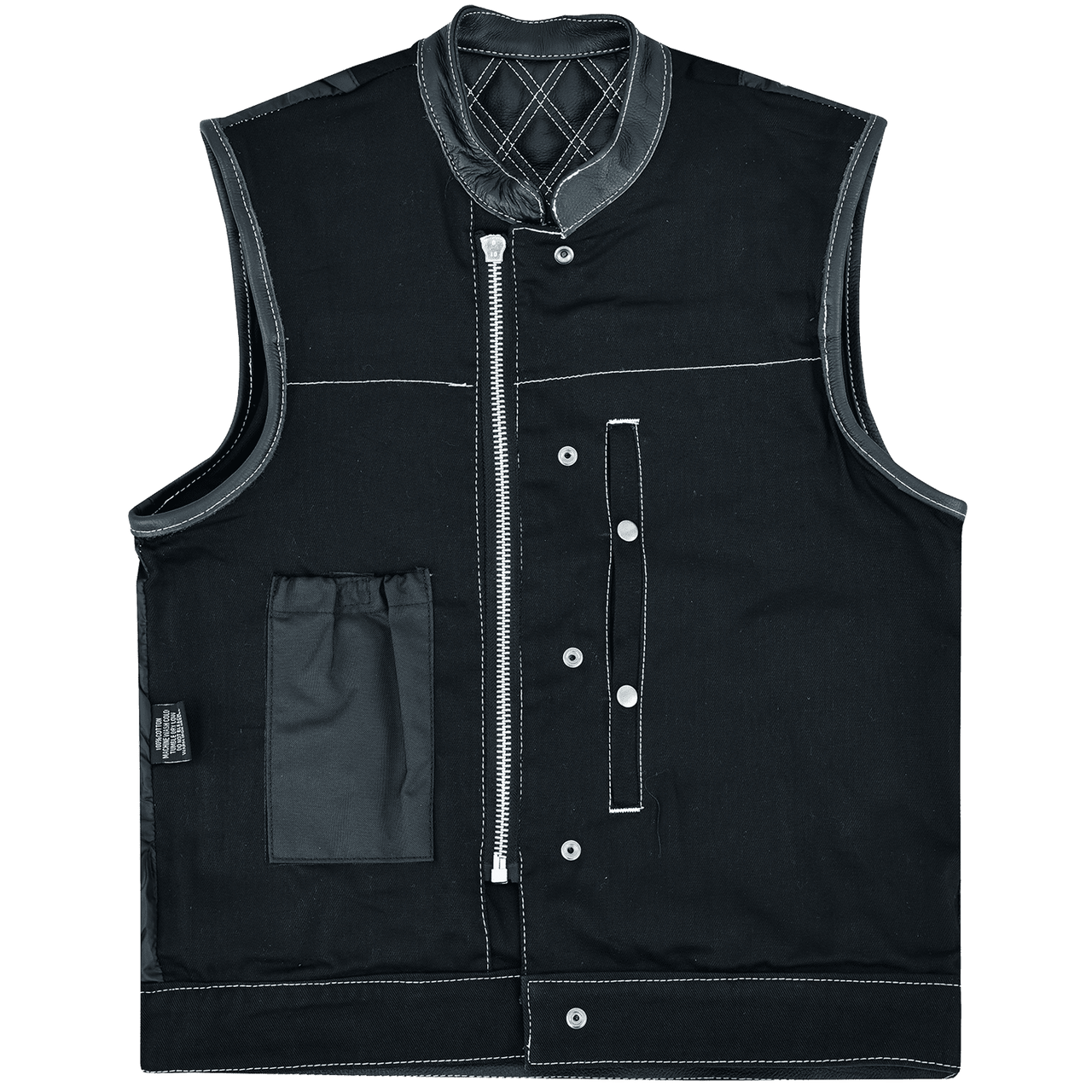 Vance-Leathers-VB924WH-Men's-Denim-Leather-Motorcycle-Vest-with-White-Stitching-conceal-carry-pocket